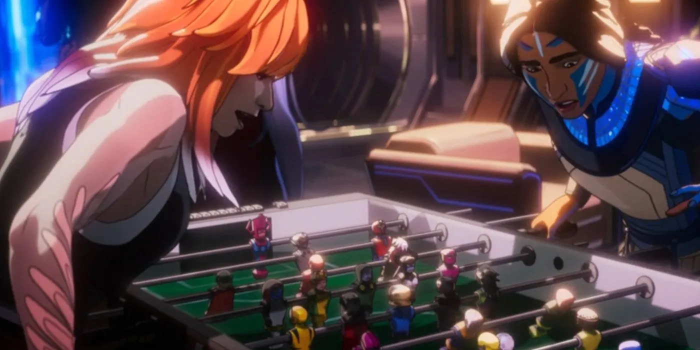 Byrdie and Kahori playing foosball