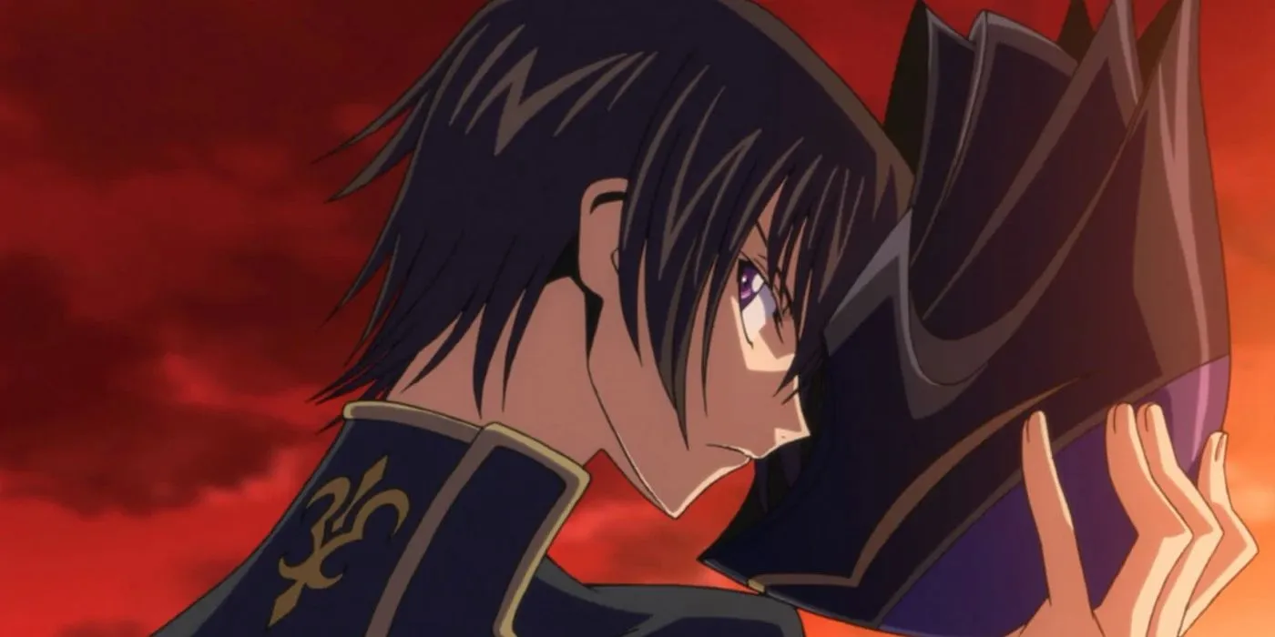 Code Geass: Lelouch donning his mask during the series finale.