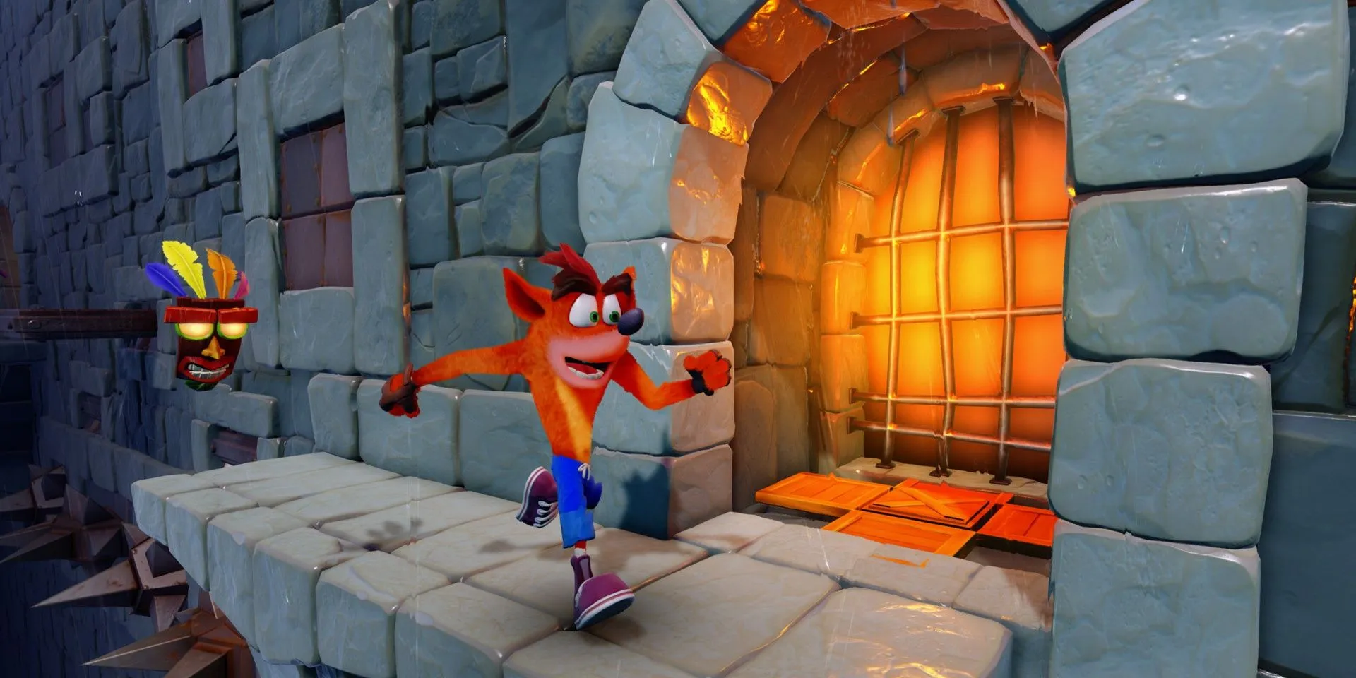 古惑狼與 Aku Aku 一起在古惑狼 N. Sane 三部曲中奔跑