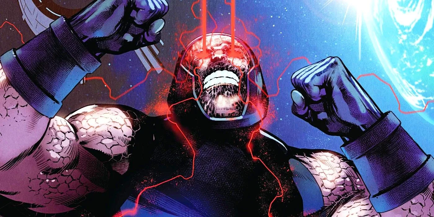 Illustration de bande dessinée : Darkseid tirant des rayons oculaires.