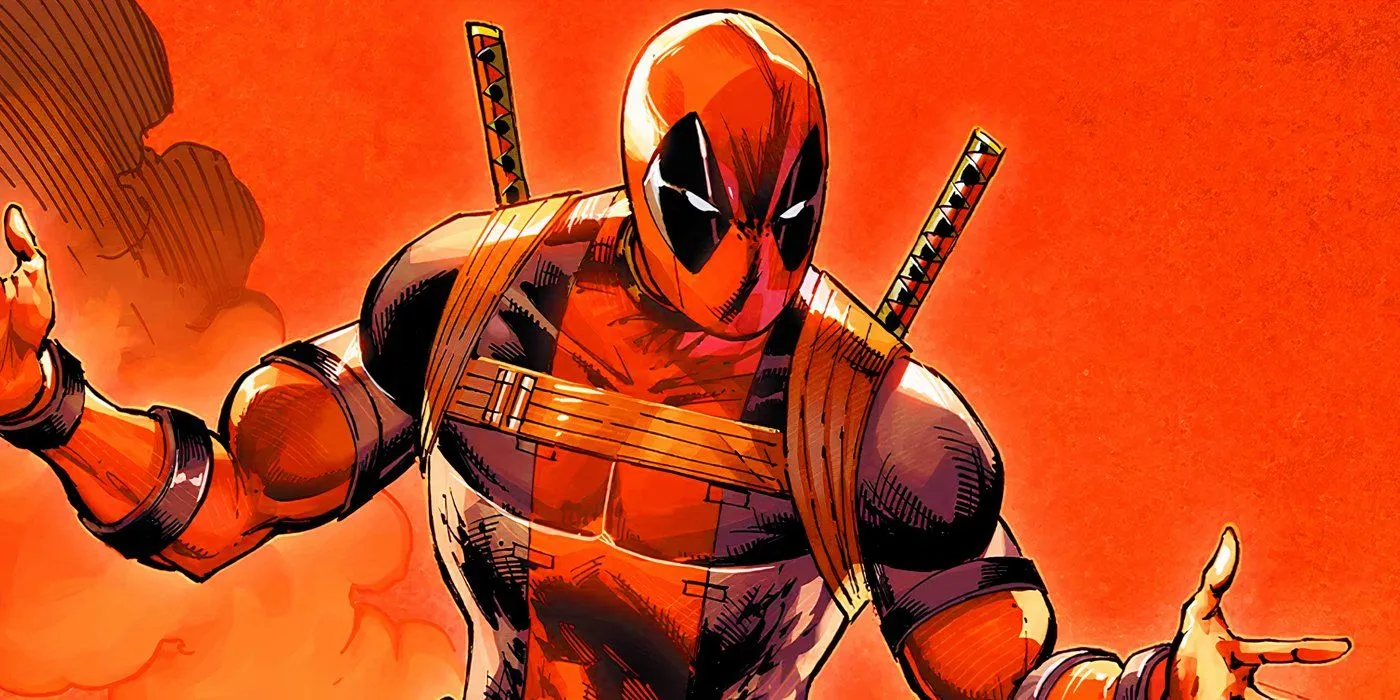 Illustration de bande dessinée : Deadpool avec les bras tendus dans Marvel Comics