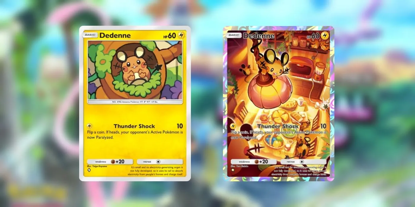 Both versions of Dedenne from Mythical Island