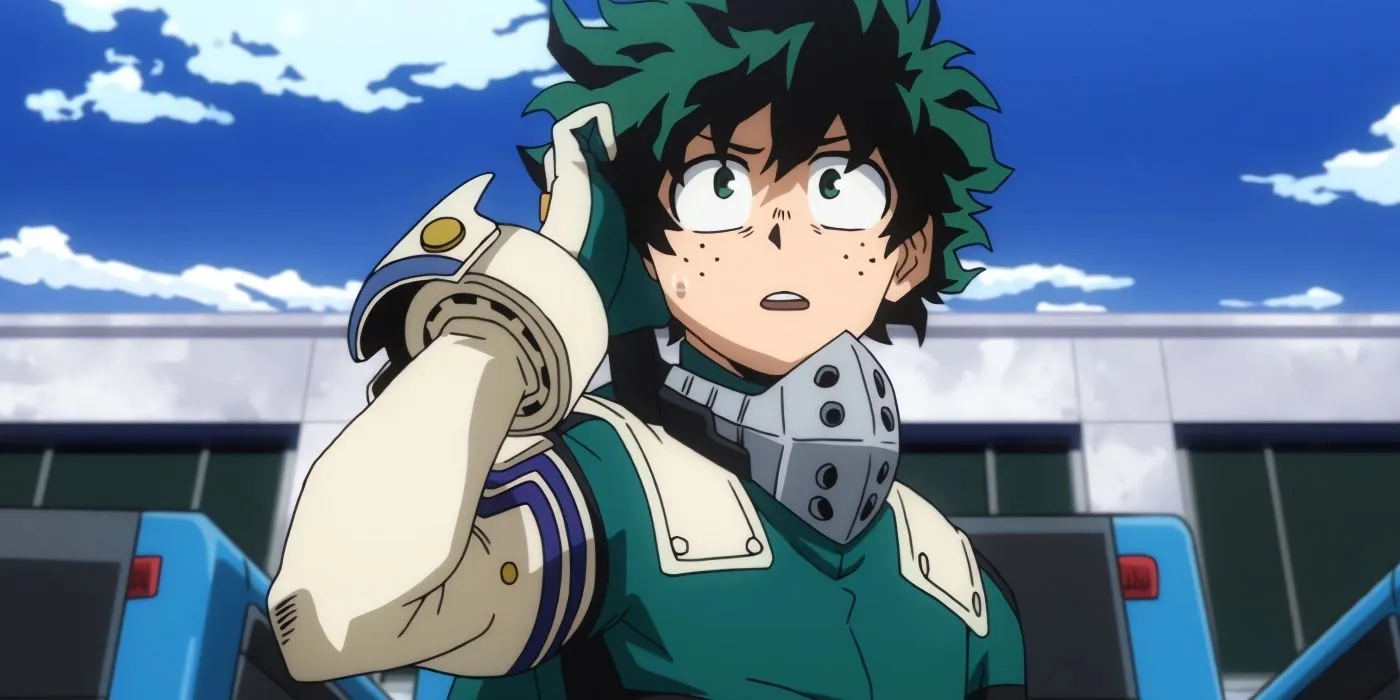 Deku w swoim kostiumie bohatera