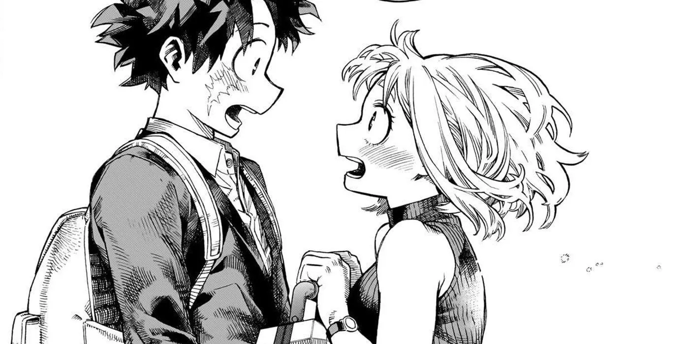 Deku e Ochaco se aproximando no capítulo 431