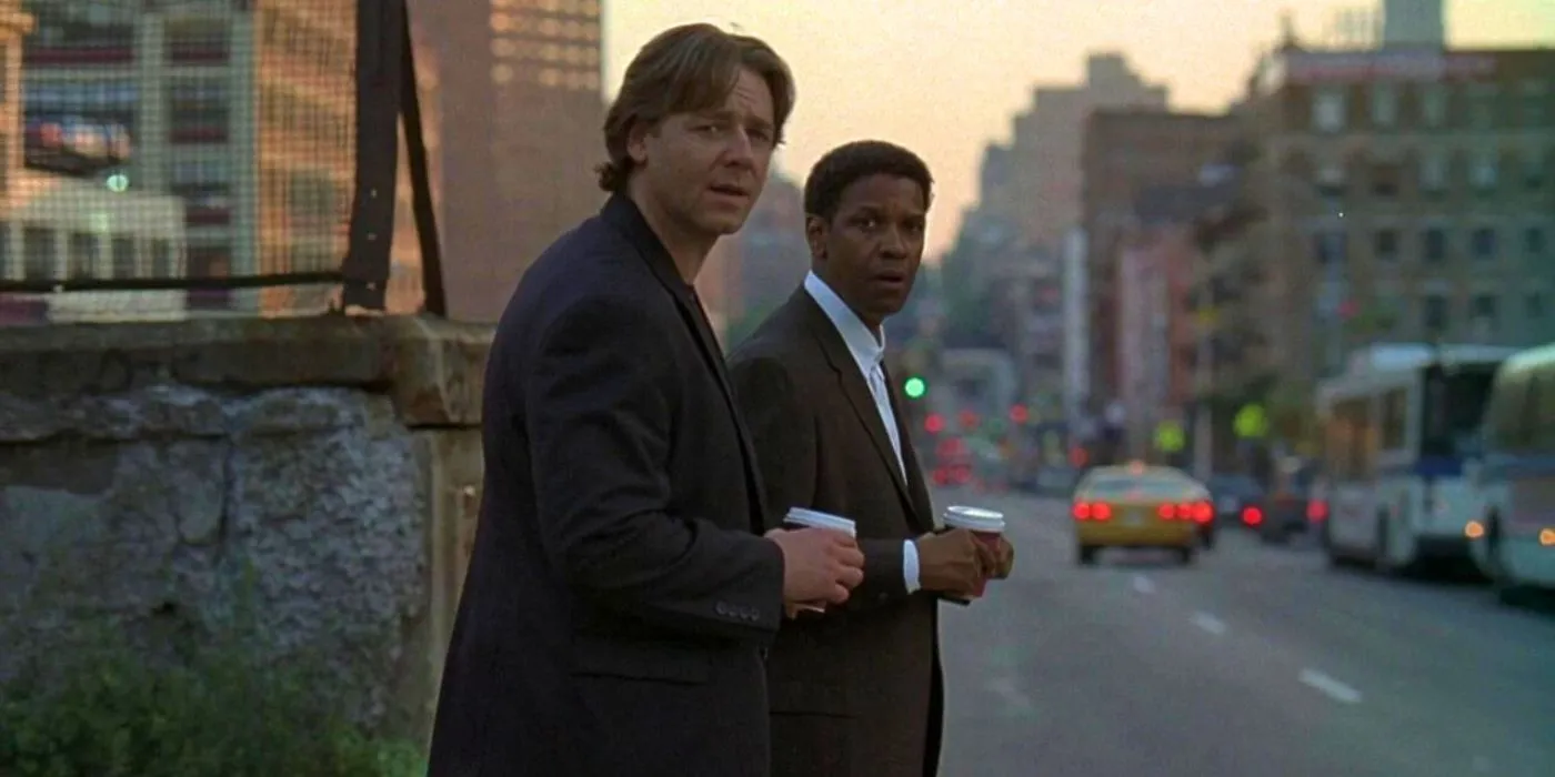 Denzel Washington y Russell Crowe en American Gangster