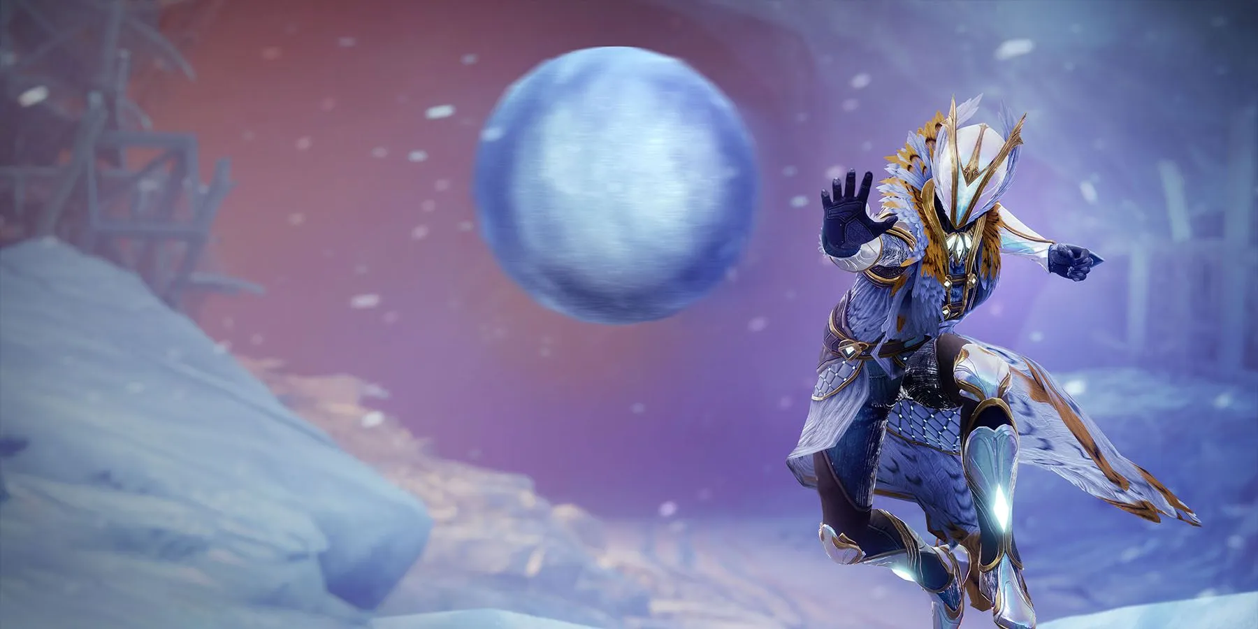 Guardian throwing a snowball during The Dawning event