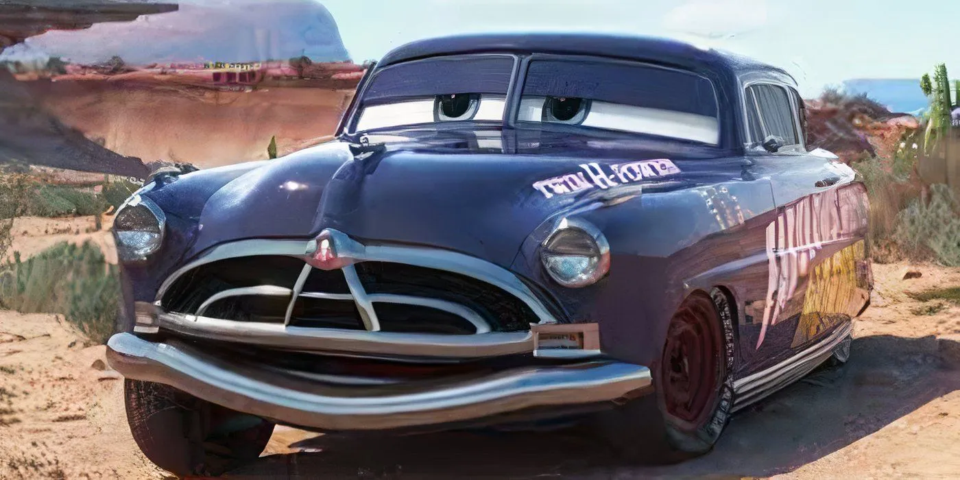 Doc as the Hudson Hornet smiling in Cars.