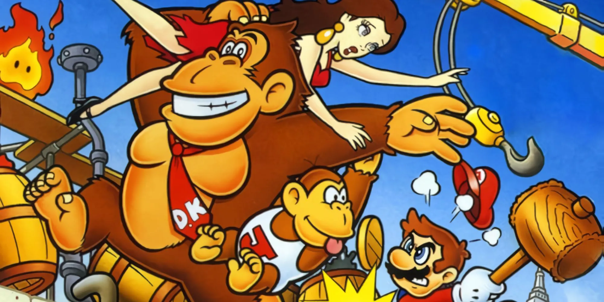 Grafika do gry Donkey Kong z 1994 r. na Game Boy przedstawia DK porywającego Pauline, a Mario ścigającego go z młotem w ręku.