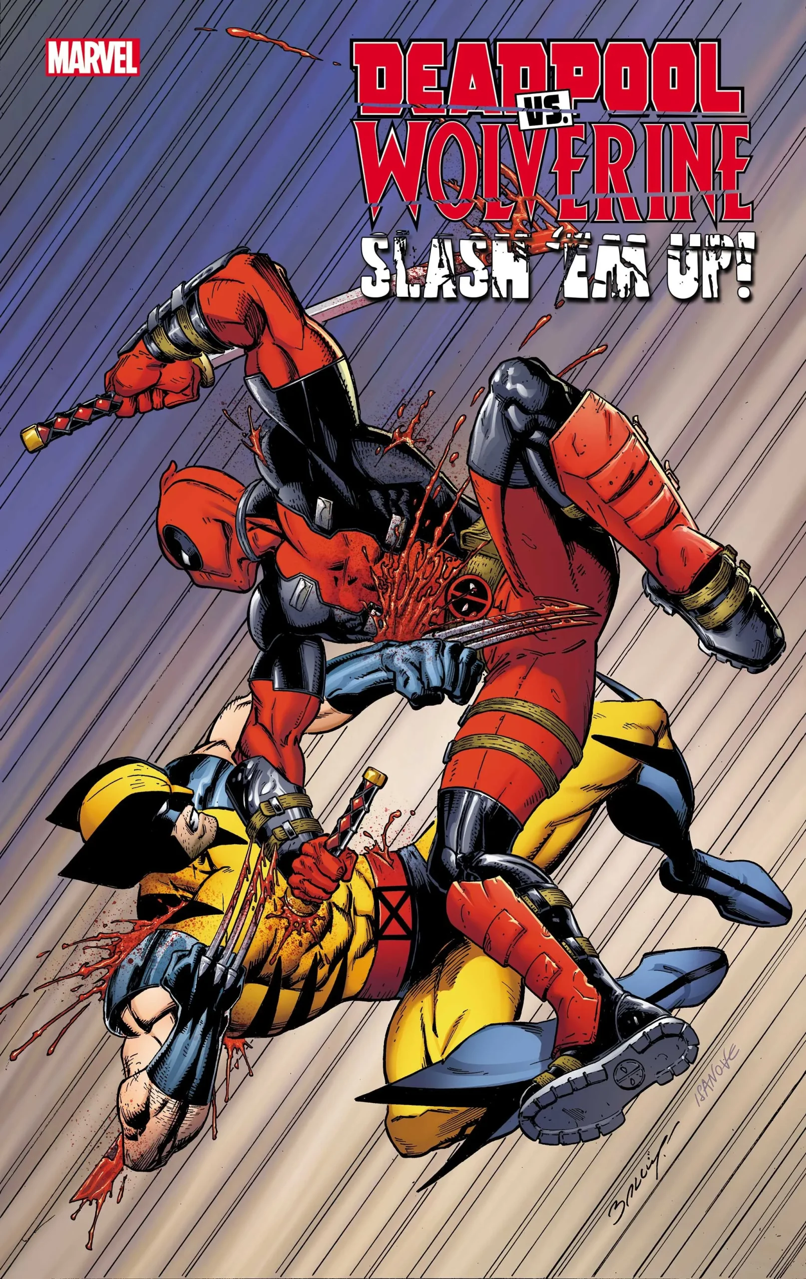 Comic-Cover: Deadpool und Wolverine schlagen in der Luft aufeinander ein.