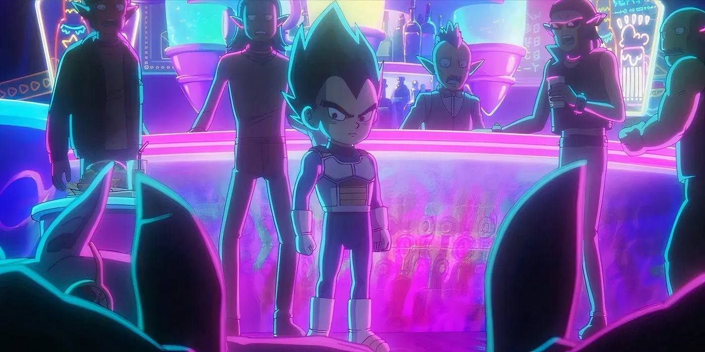 Vegeta in piedi in una discoteca dall'episodio #9 di Dragon Ball Daima