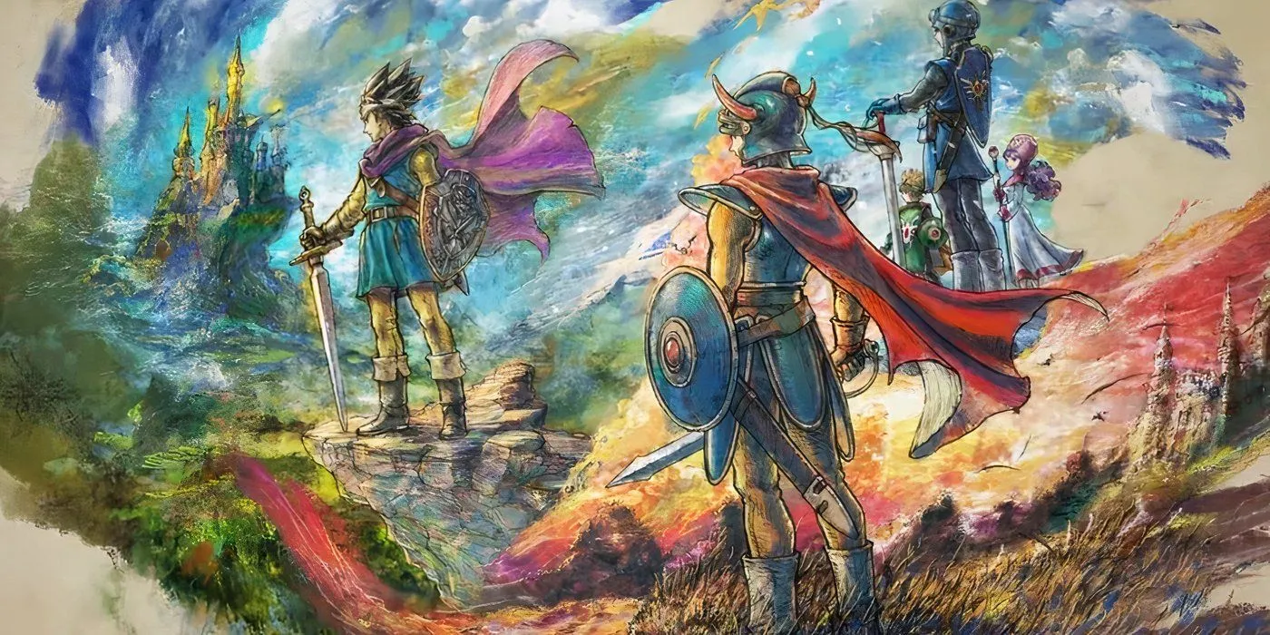 Bohaterowie Dragon Quest z widokiem na zamek