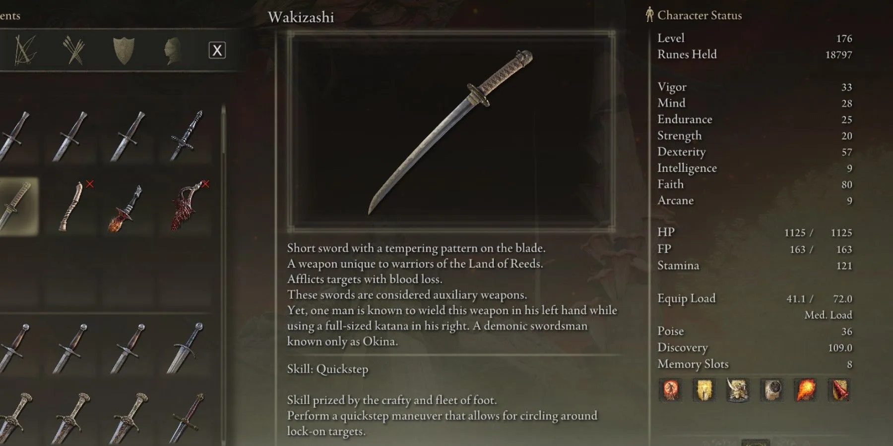 Statistiques de Wakizashi Elden Ring