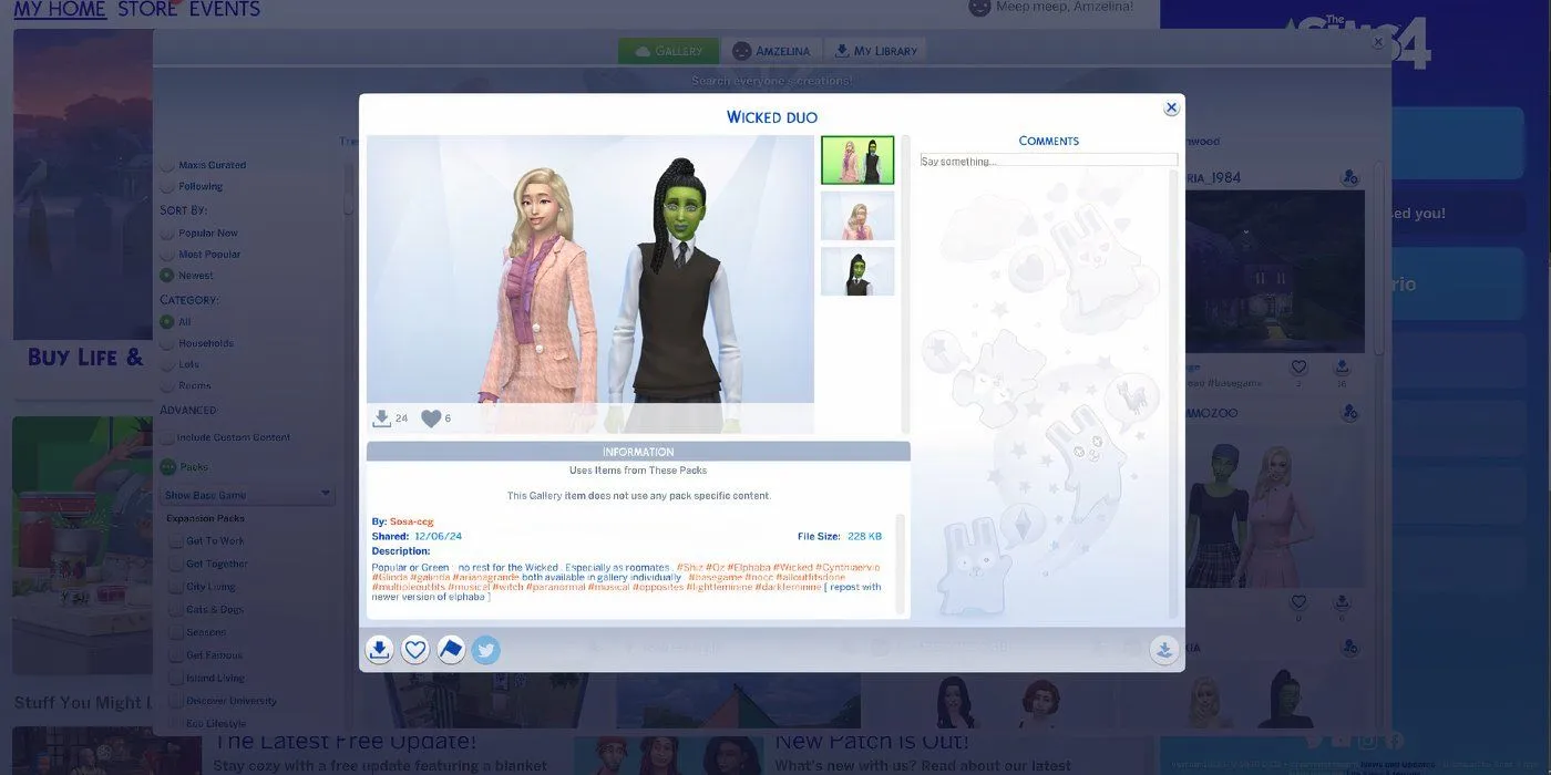 Elphaba und Glinda zusammen in Sims 4