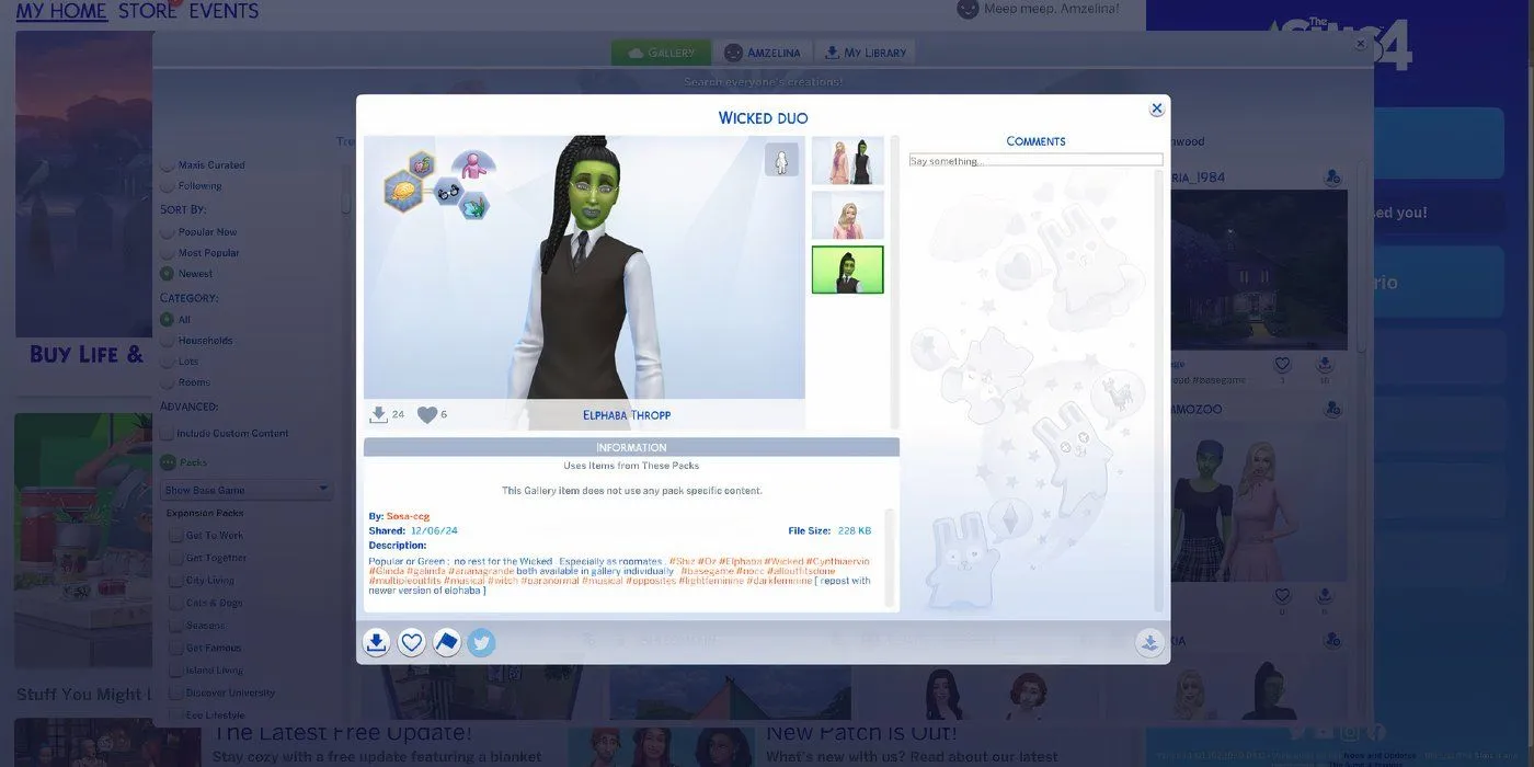 Elphaba in Sims 4