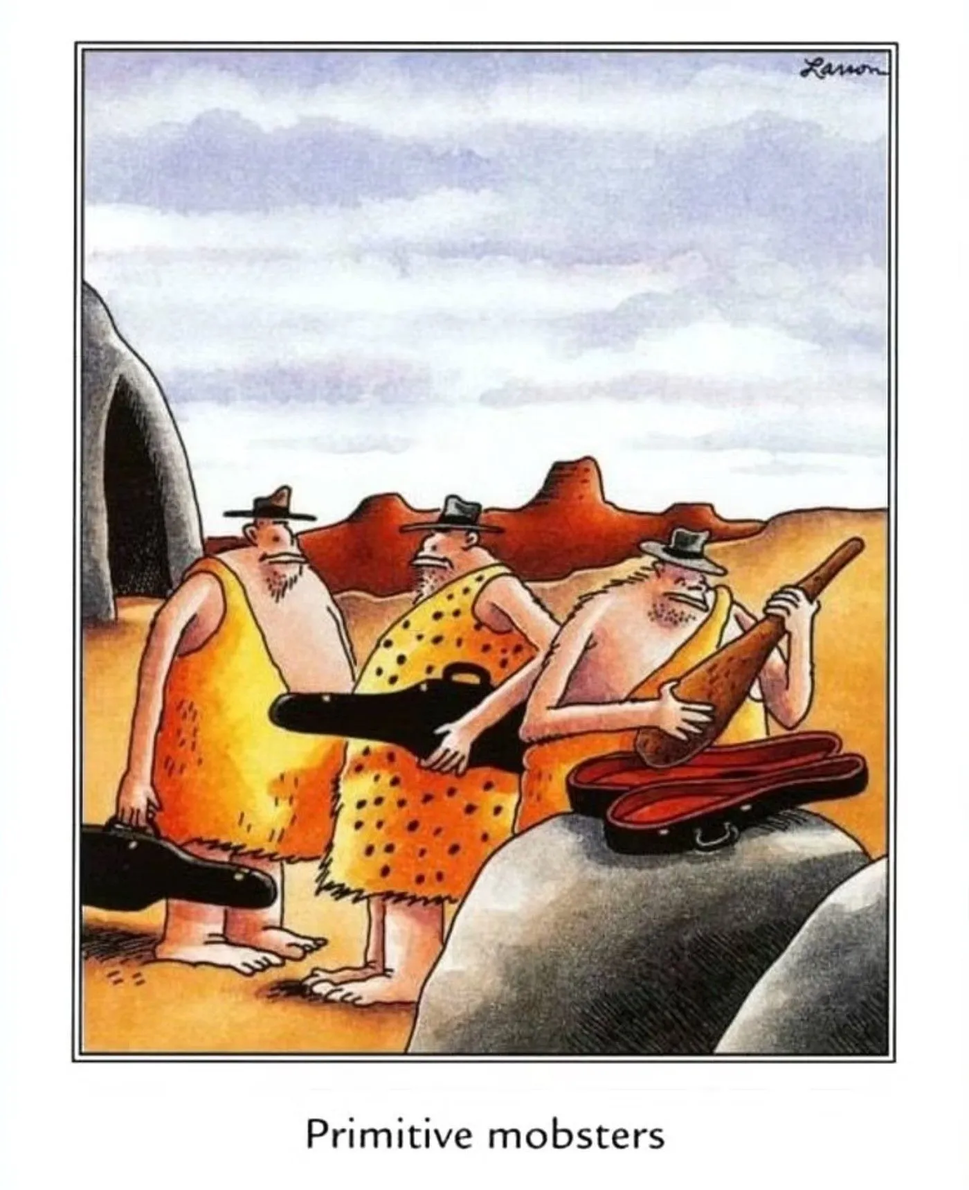 Far Side-Comic über Höhlenmenschen als Gangster