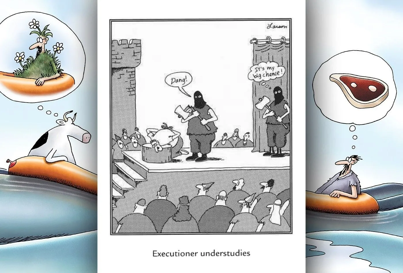 Cómic de Far Side sobre el suplente de un verdugo