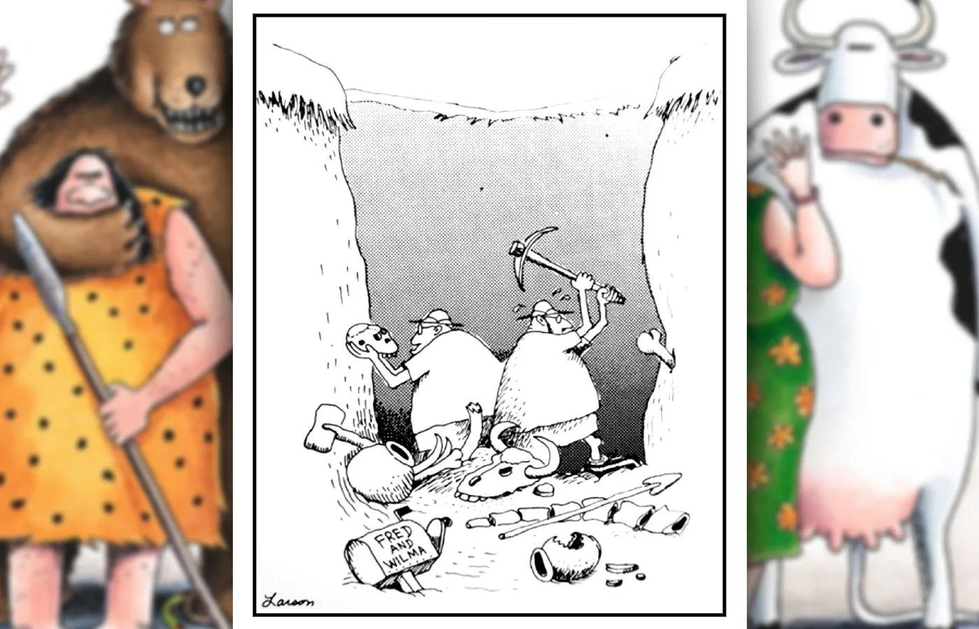 Far Side-Comic mit einer archäologischen Entdeckung des Briefkastens der Flintstones