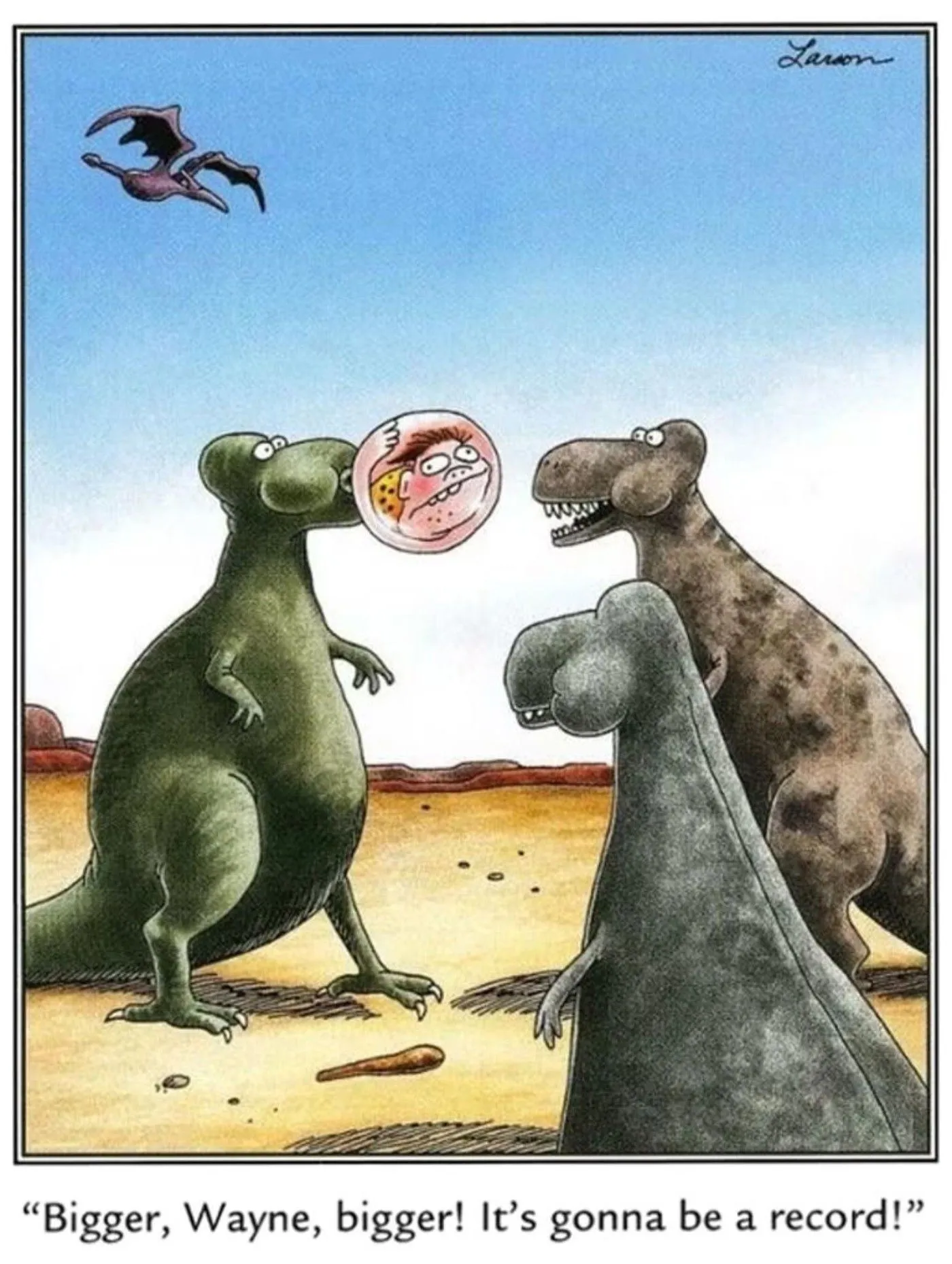 Far Side-Comic mit Dinosaurier-Kaugummi