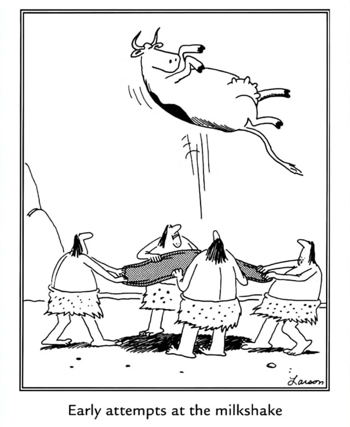 Far Side-Comic über die Erfindung des Milchshakes