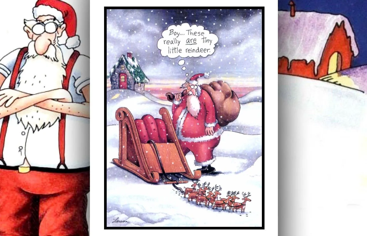 ferne Seite Santa Comic winzig kleines Rentier