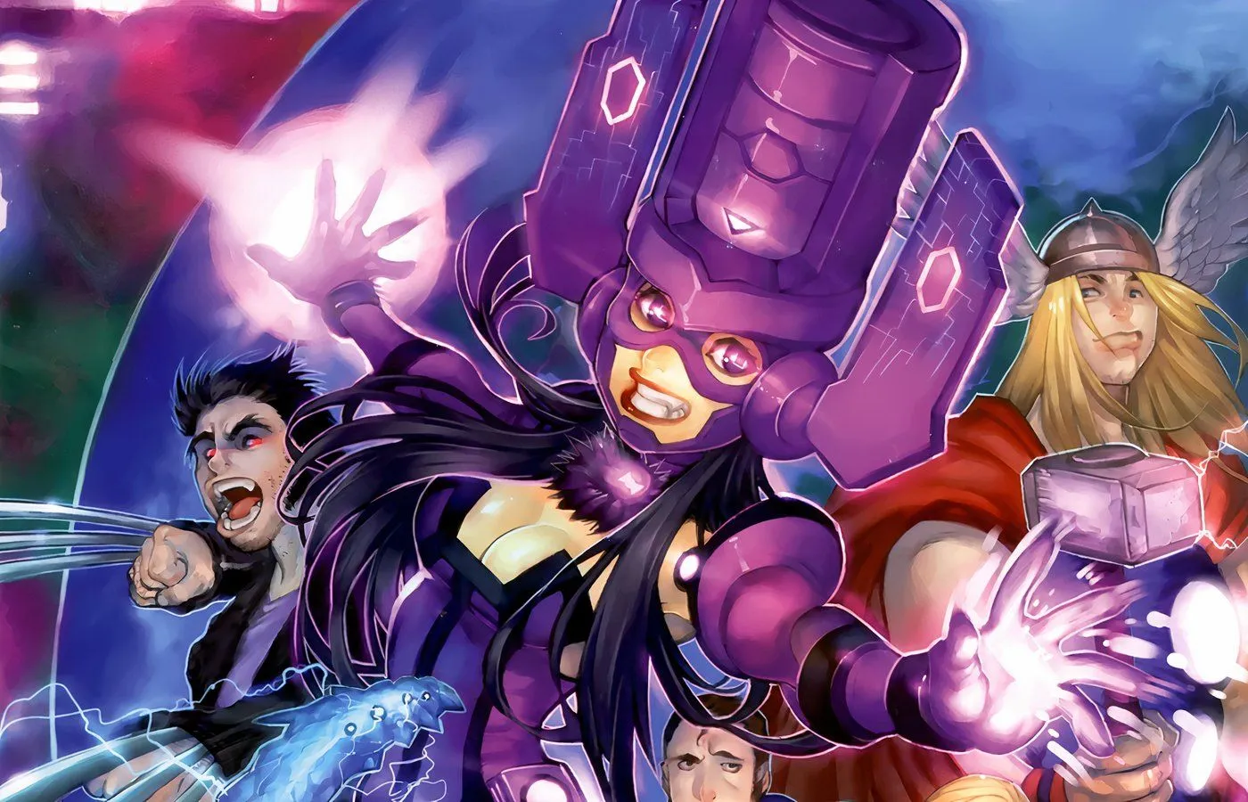 Galacta avec Wolverine et Thor