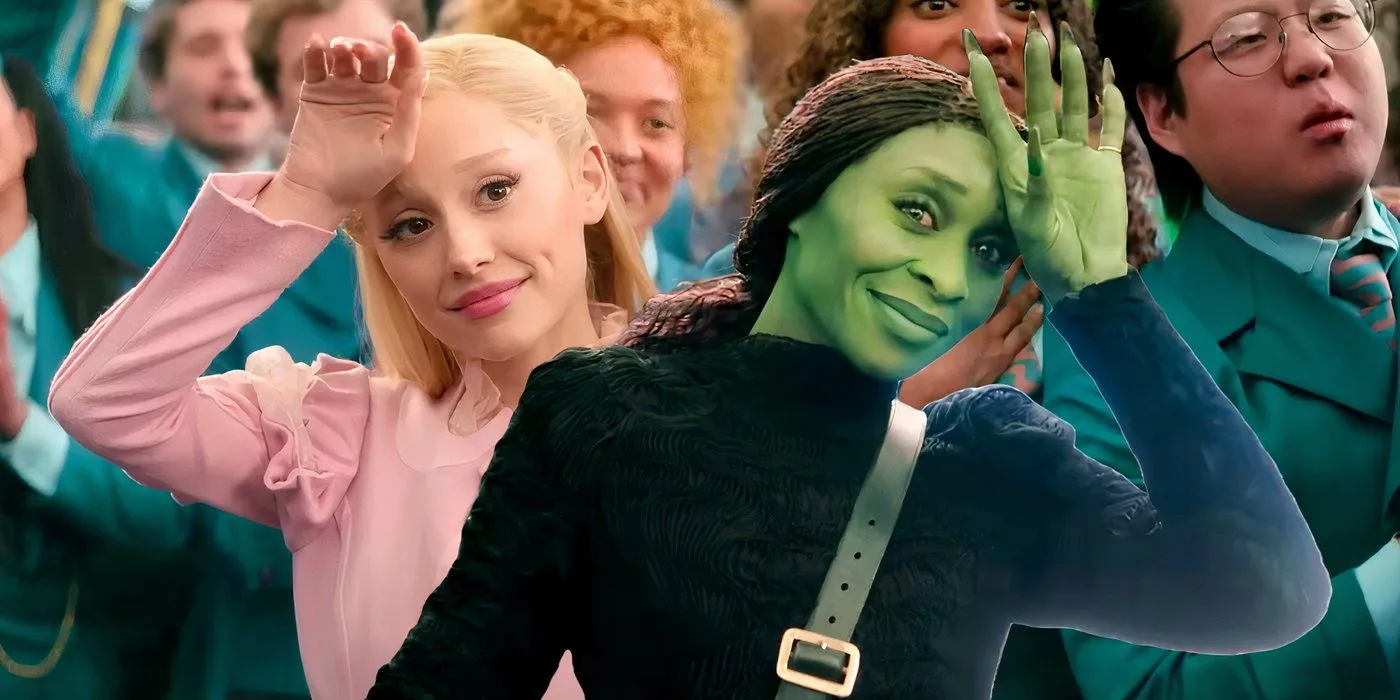 Glinda und Elphaba mit den Händen auf der Stirn in Wicked 2024