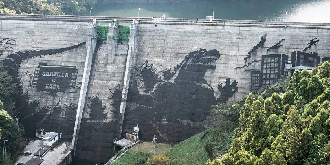 Godzilla-Wandbild in Japan