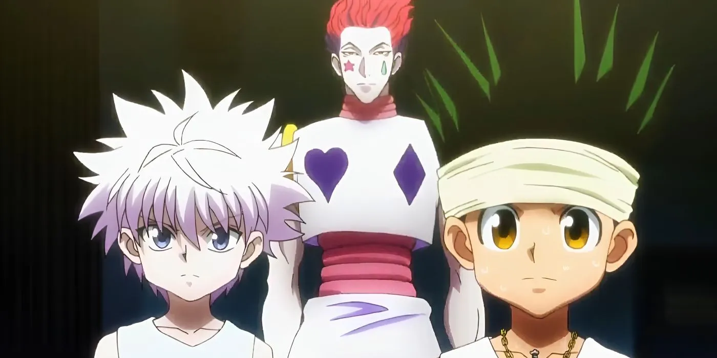 Gon, Kirua et Hisoka lors d'un match de ballon chasseur