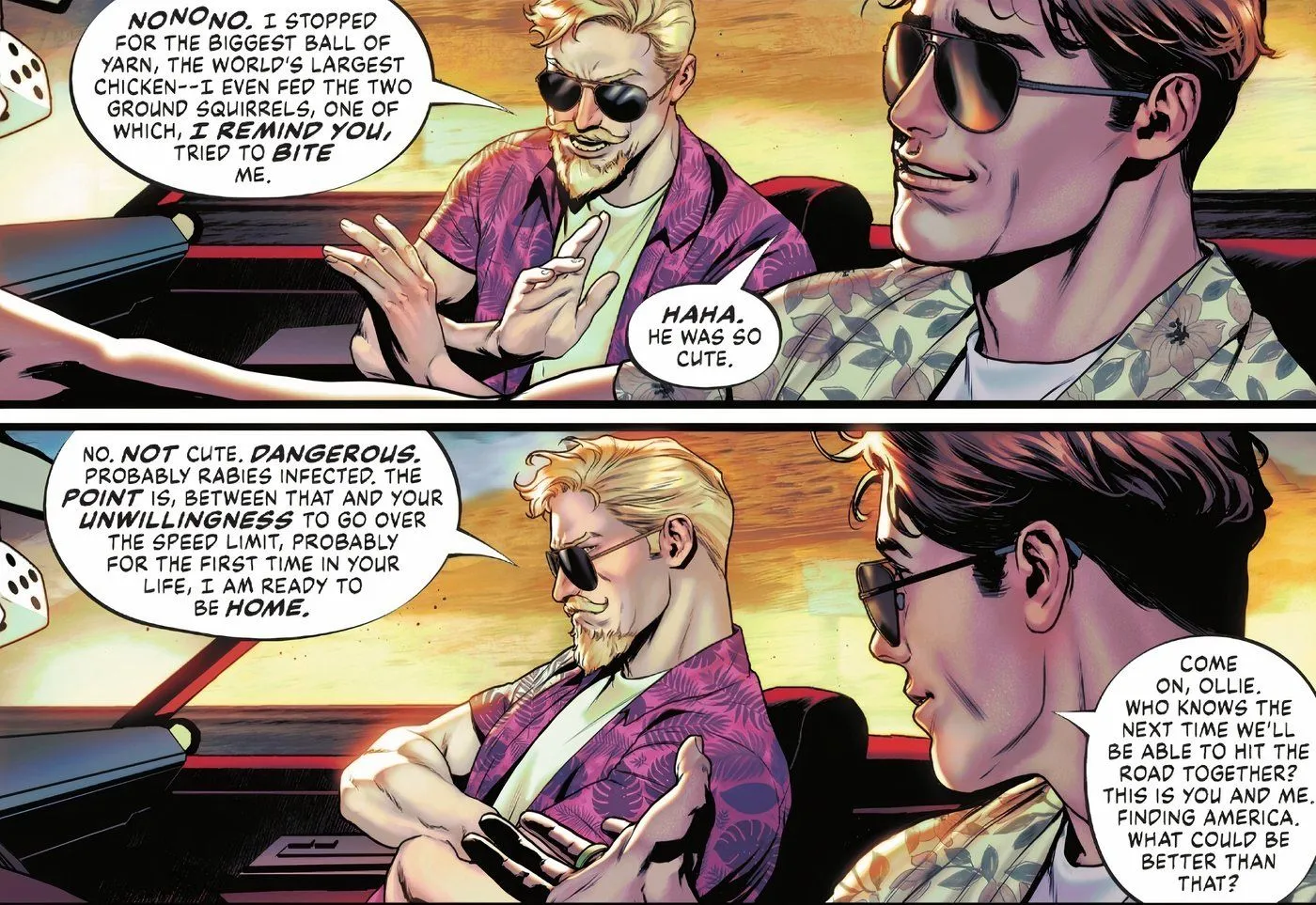 Green Lantern Green Arrow World's Finest 1 Hal et Ollie plaisantent lors d'un voyage en voiture ensemble