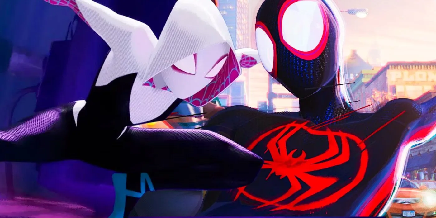 Podzielony obraz Gwen i Milesa w filmie Spider-Man Across the Spider-Verse