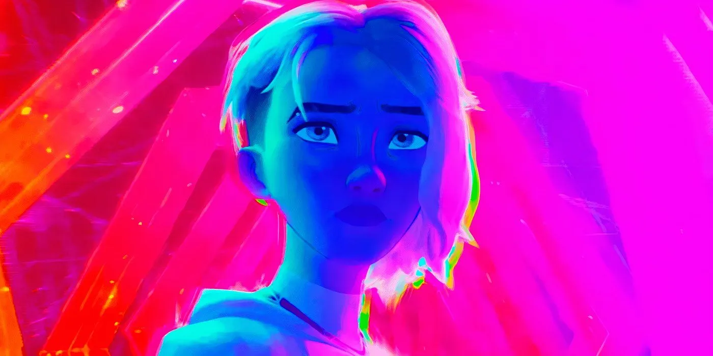 Gwen Stacy przechodząca przez portal w filmie Spider-Man Across the Spider-Verse