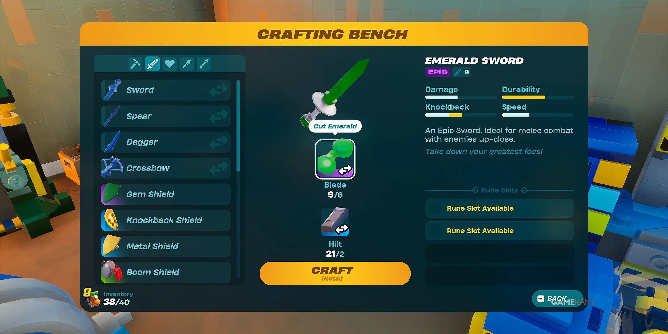 Crafting an Emerald Sword in LEGO Fortnite Odyssey