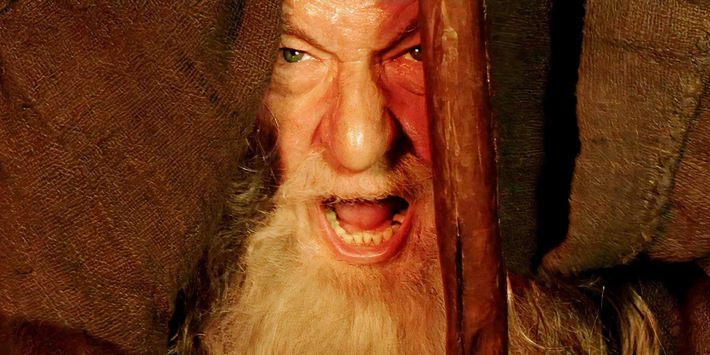 Gandalf blocca il Balrog con il suo bastone nel Signore degli Anelli: Le Due Torri.