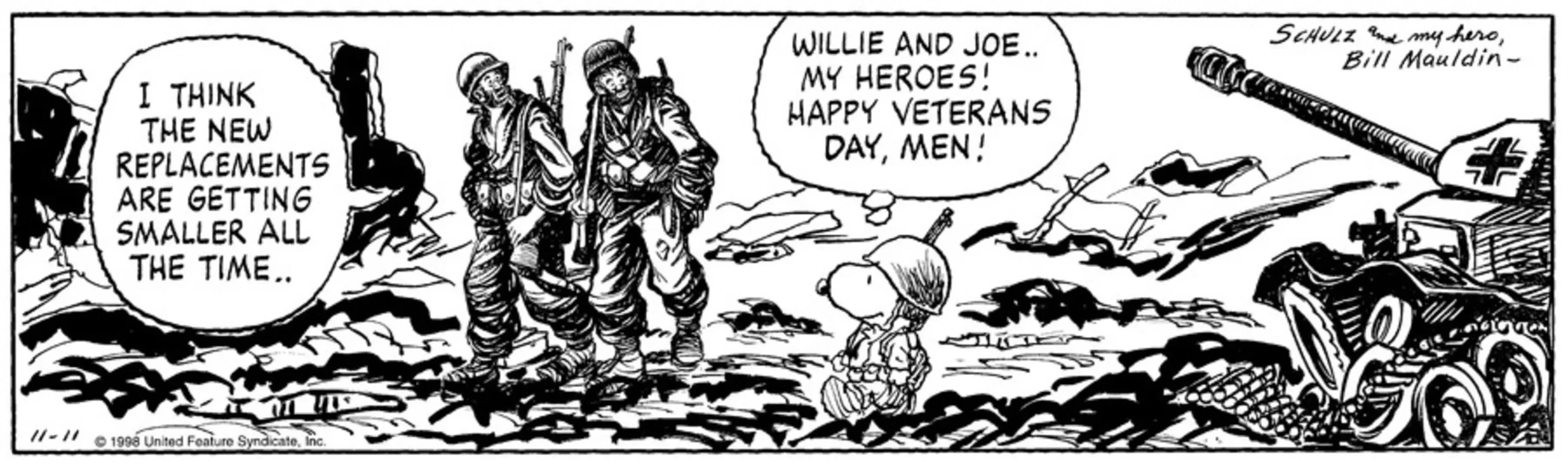 Snoopy in un fumetto di guerra di Bill Maudlin.