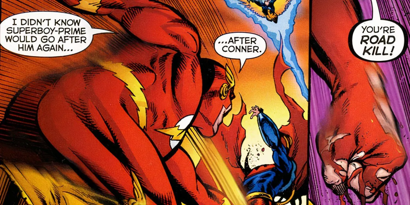 Crisi infinita 7 Bart Allen Flash combatte Superboy-Prime e lo chiama investito sulla strada