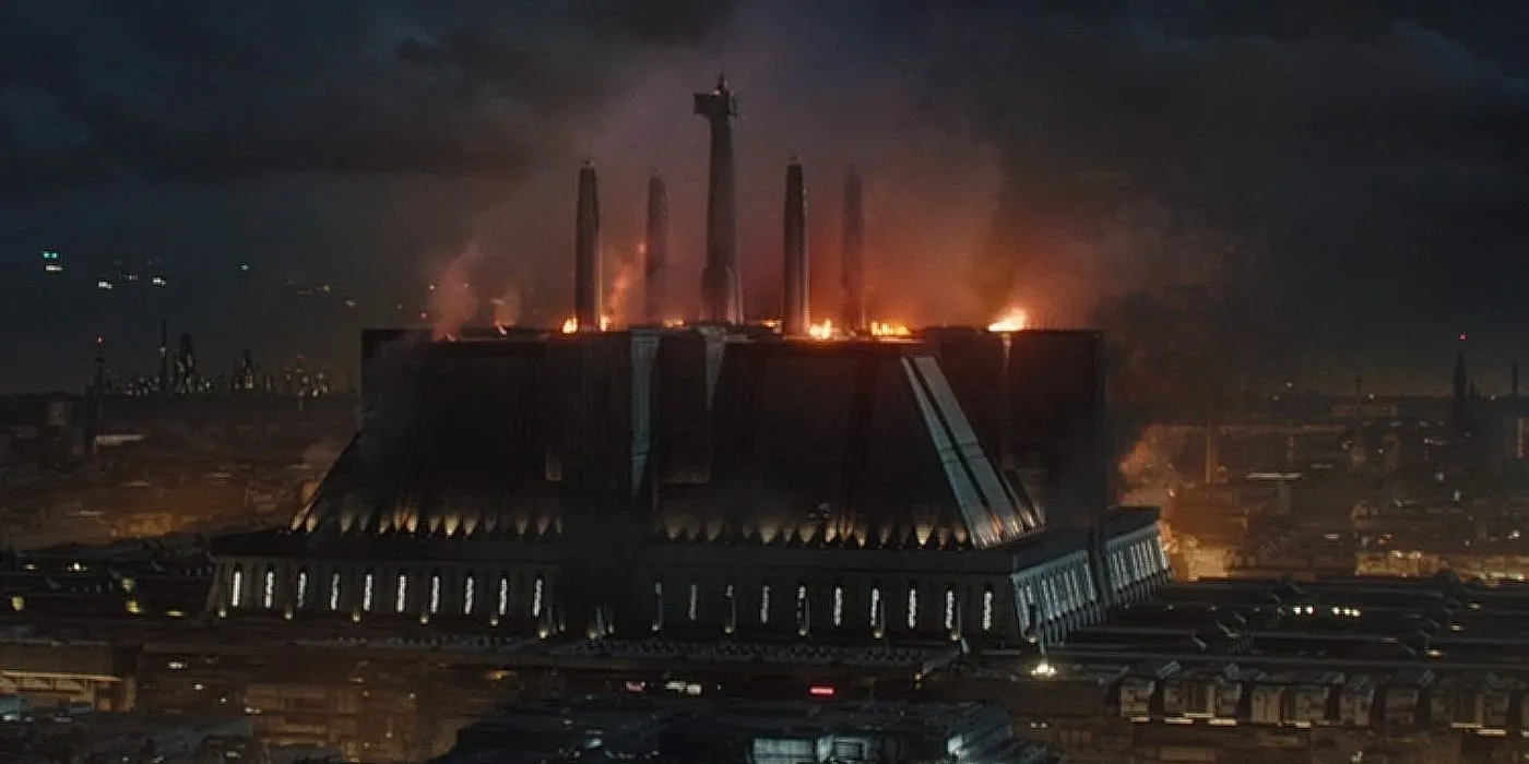 Jedi Temple in flames during Order 66