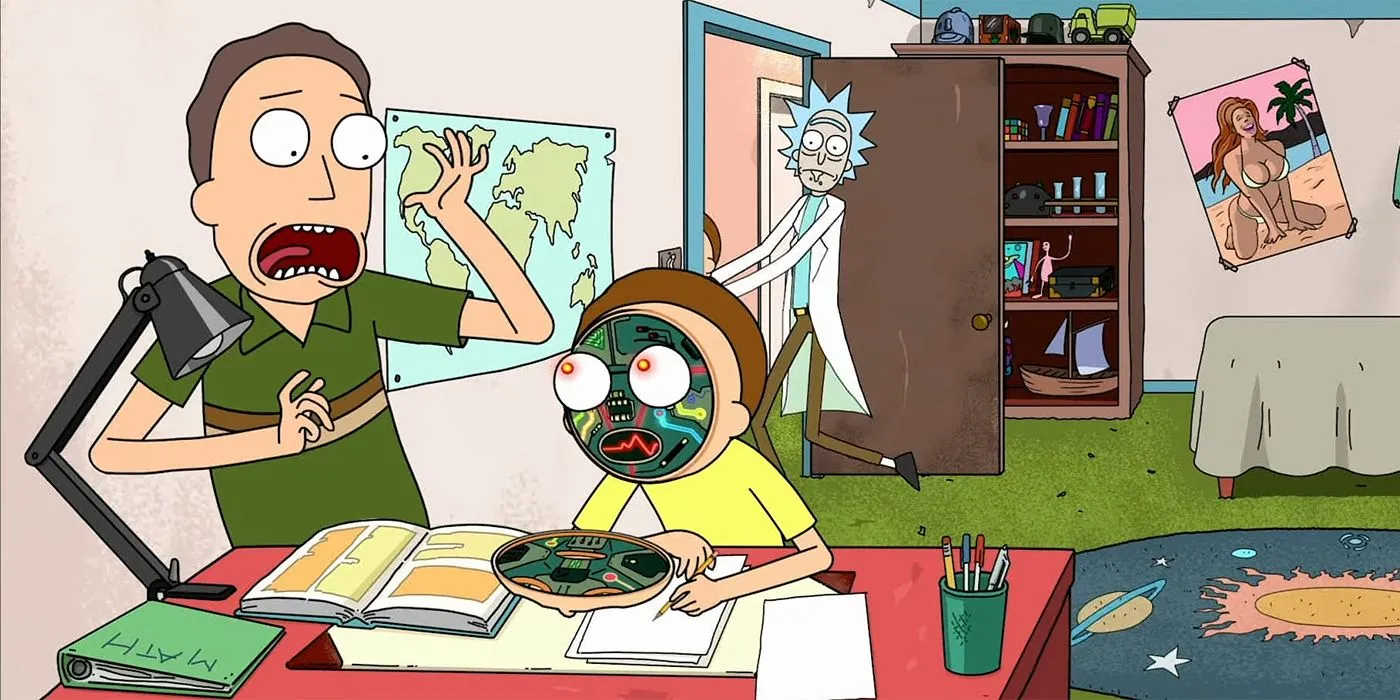 Jerry przestraszony przez robota Morty'ego