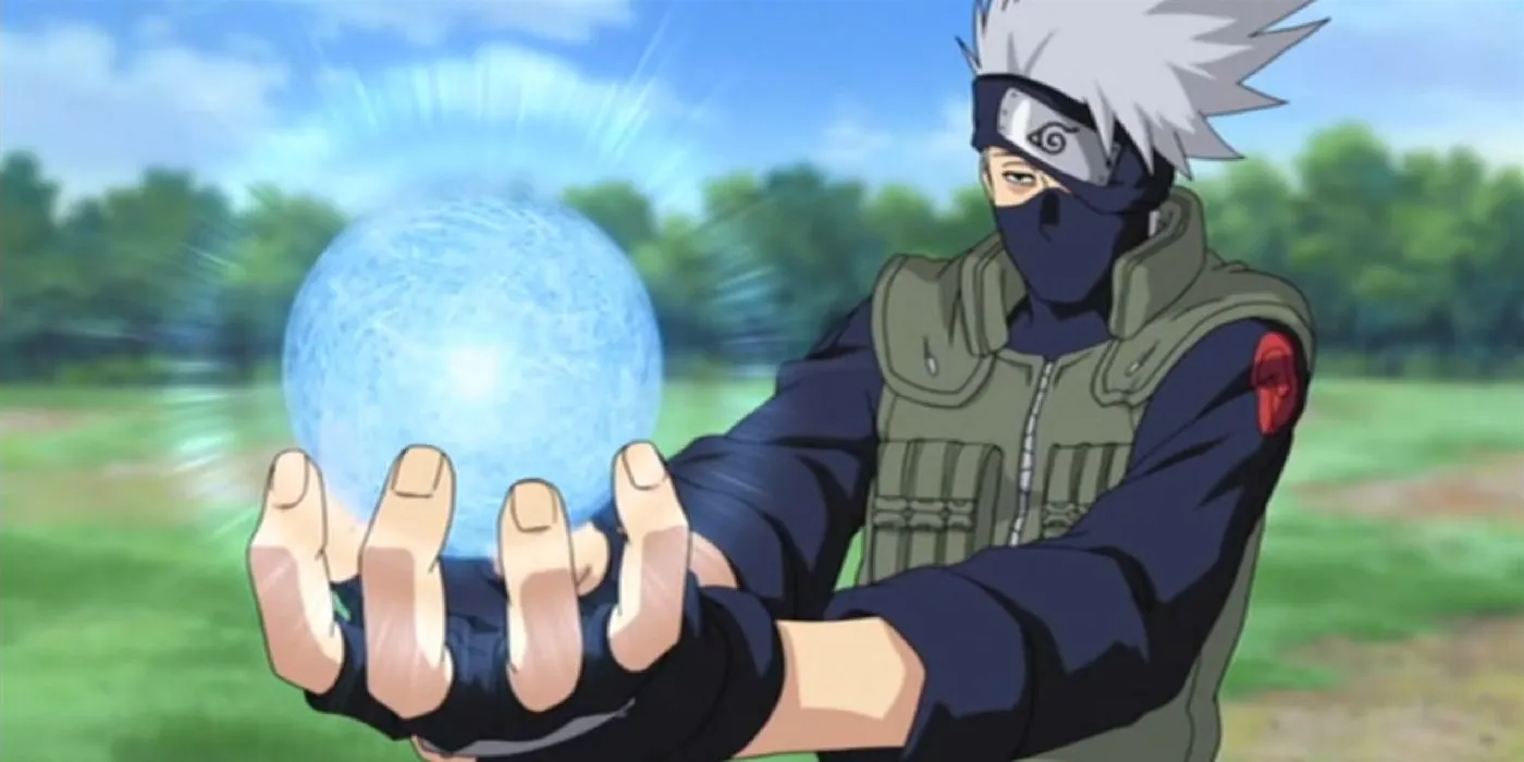 Kakashi przygotowuje Rasengan w Naruto ze swoim typowym znudzonym wyrazem twarzy.