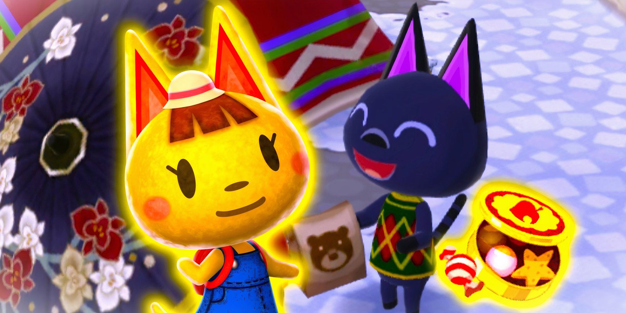 Katie i Kiki otrzymują prezent w postaci złotych smakołyków w Animal Crossing Pocket Camp Complete