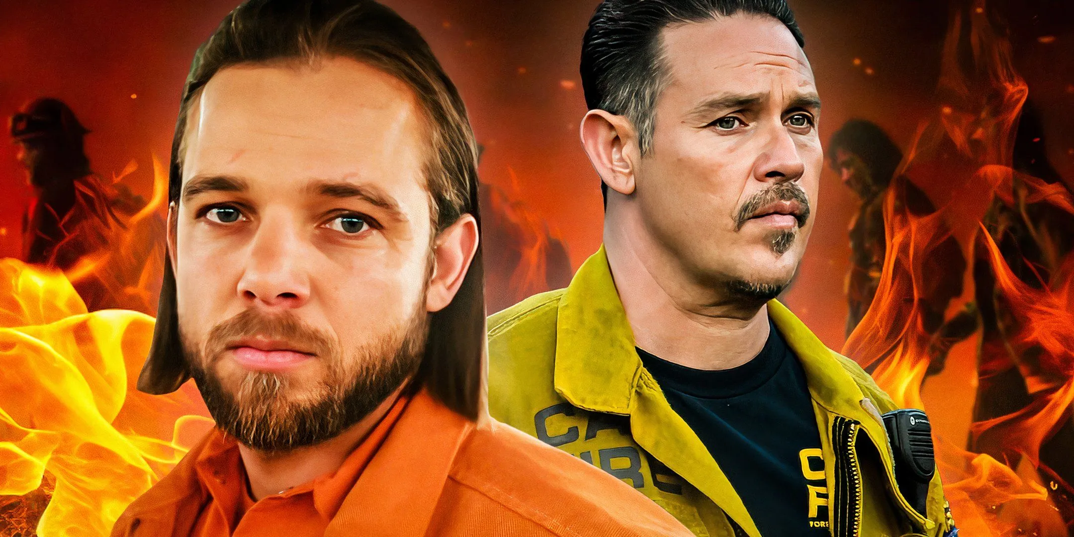 Max Thieriot jako Bode Leone i Kevin Alejandro jako Manny Perez w filmie Fire Country.