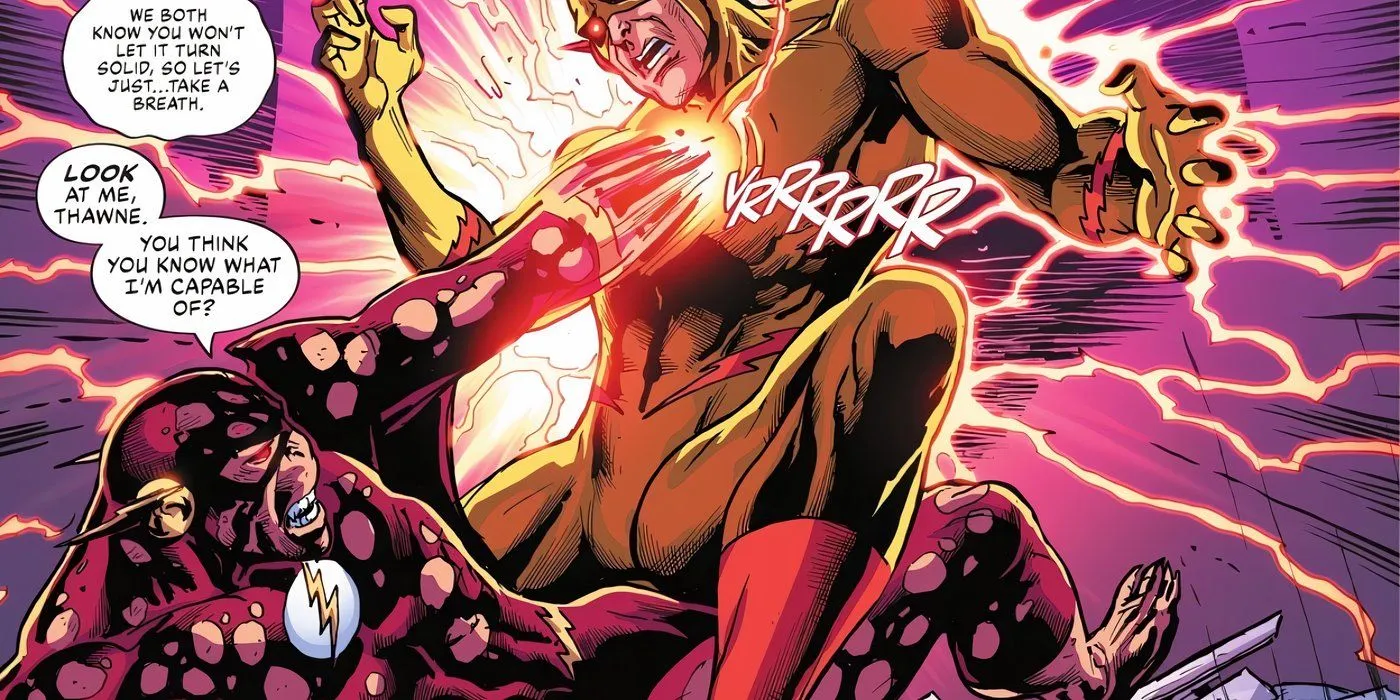 Knight Terrors The Flash 2 Barry Allen nella sua forma da incubo spinge la sua mano nel petto di Reverse-Flash e lo uccide