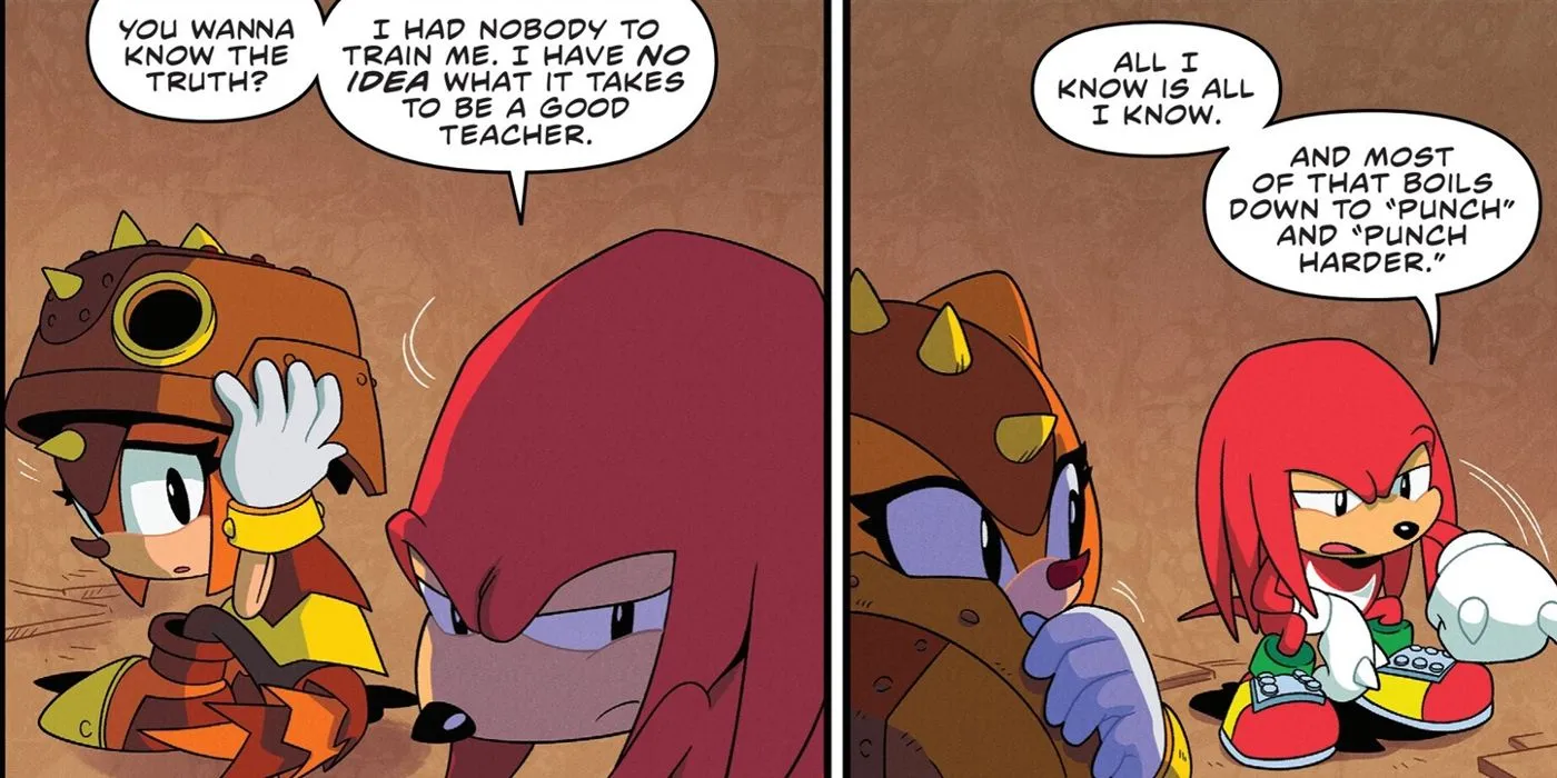 Comic book panels: Knuckles confesses to Trip in 30th anniversary issue