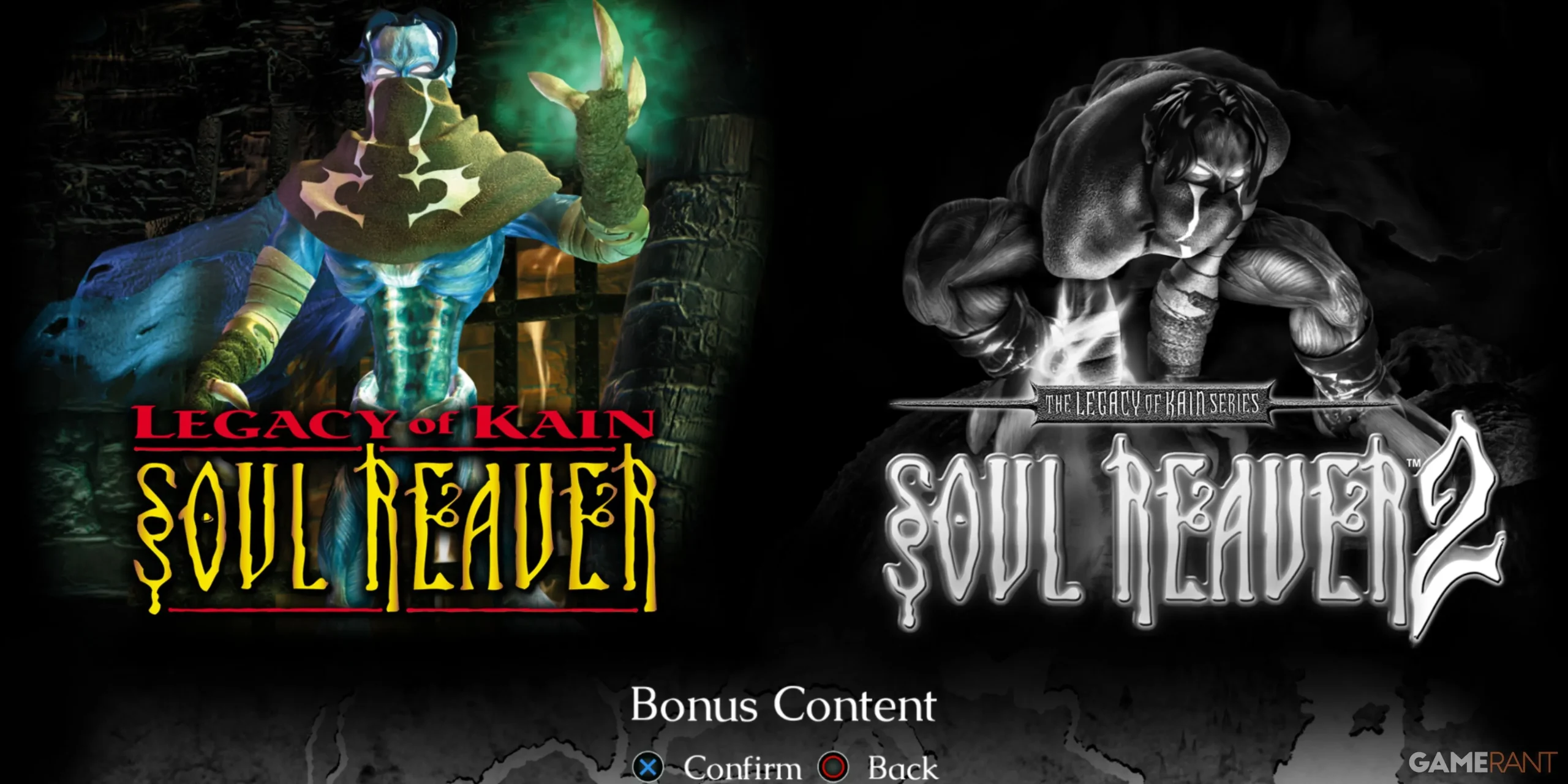 Schermata di selezione del gioco per Legacy of Kain: Soul Reaver 2