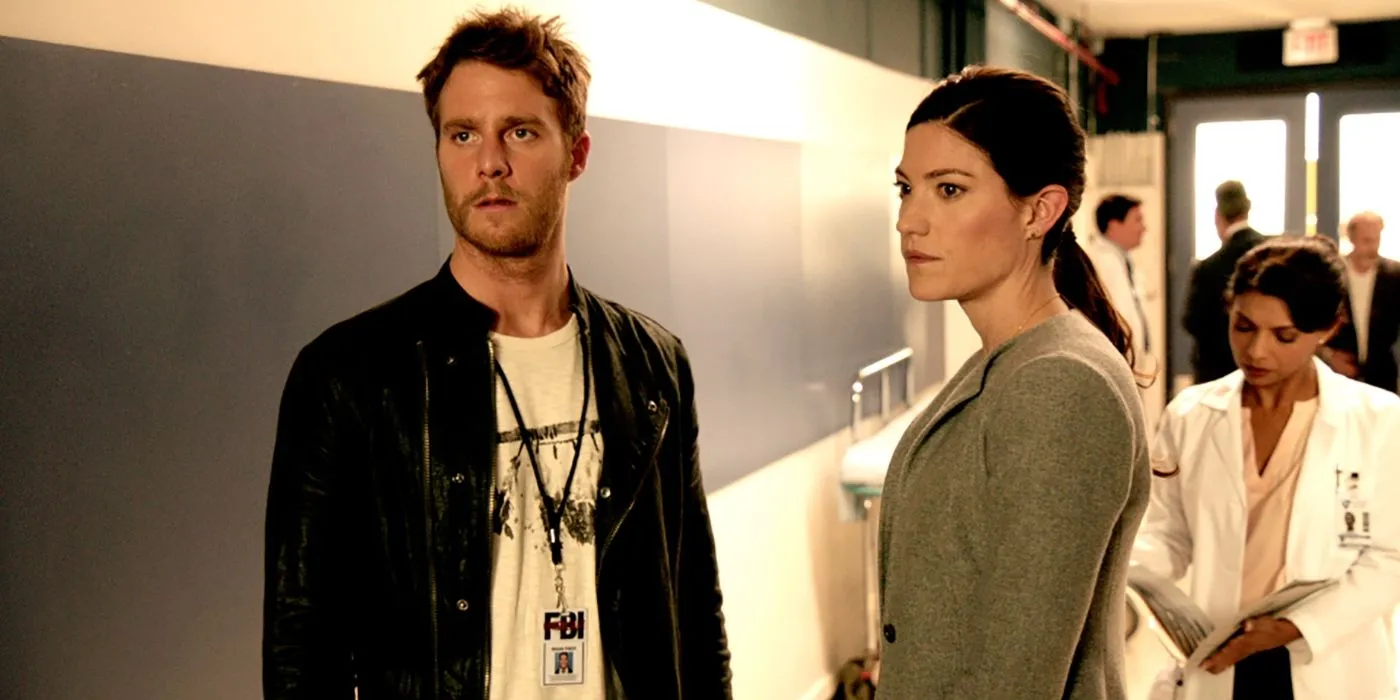 Jake McDorman jako Brian Finch i Jennifer Carpenter jako Rebecca Harris w filmie Limitless.