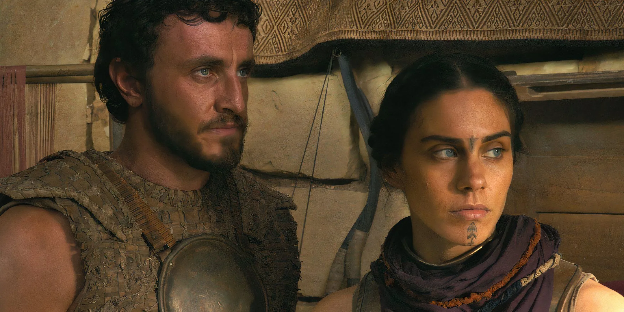 Lucius et sa femme Arishat dans Gladiator 2