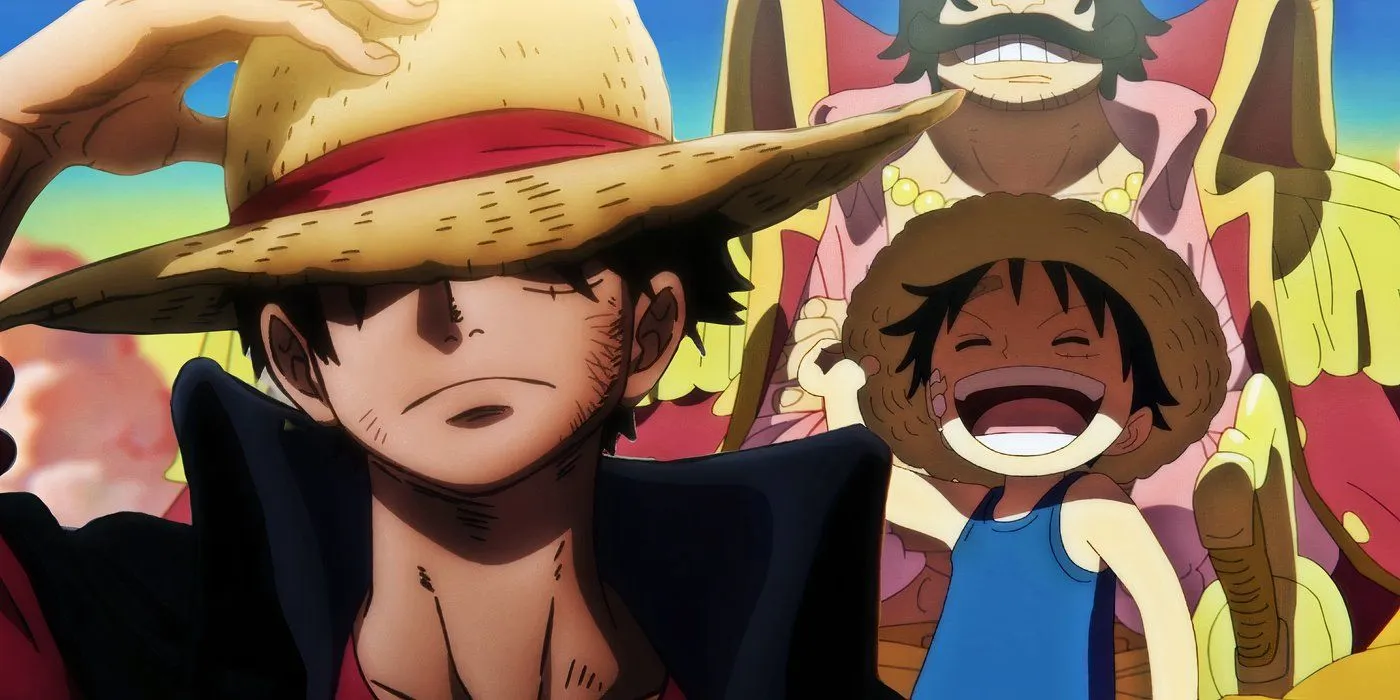 Luffy sosteniendo su sombrero de paja