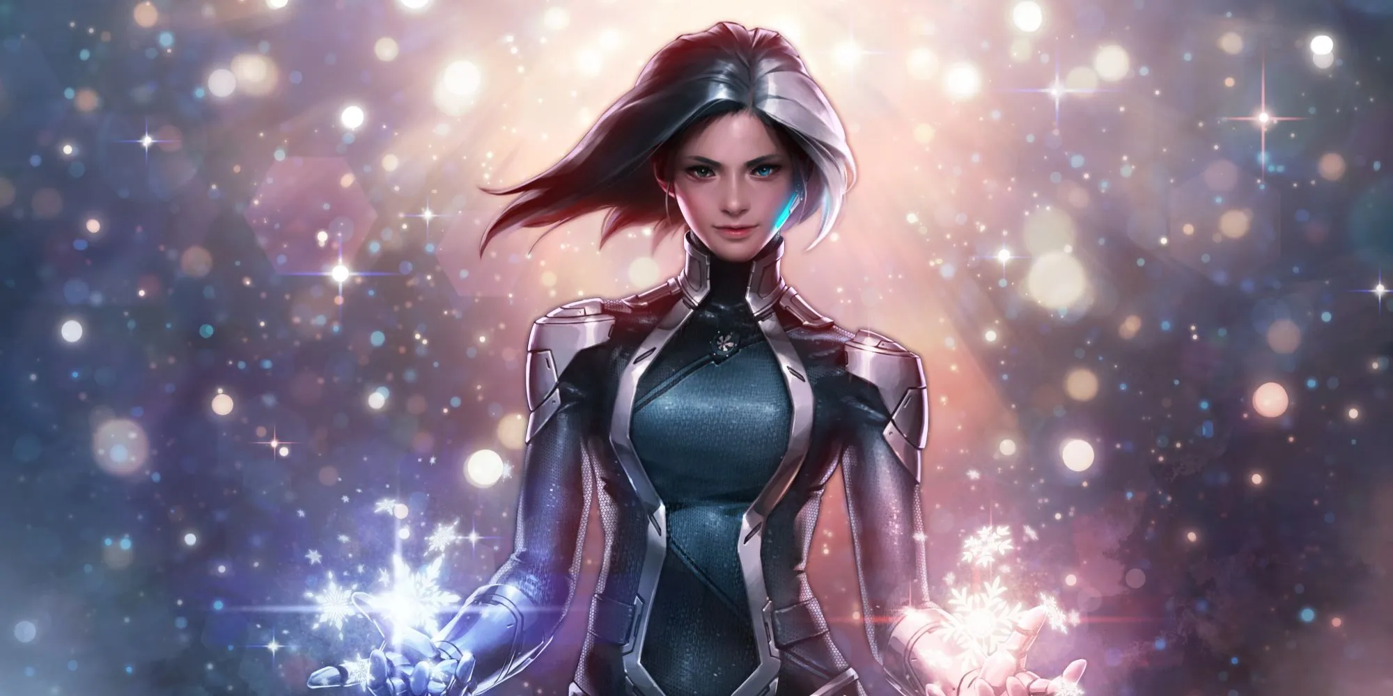 Illustrazione promozionale di Luna Snow che usa i suoi poteri di ghiaccio per Marvel Future Fight