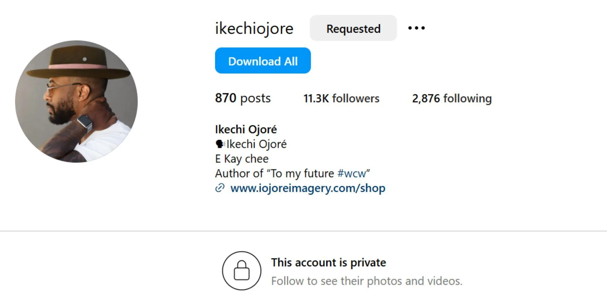 Profilo Instagram privato di Ikechi Ojoré