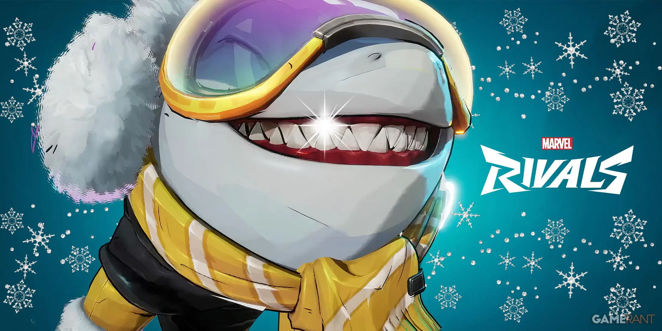 Jeff the Land Shark smiling at Winter Celebration