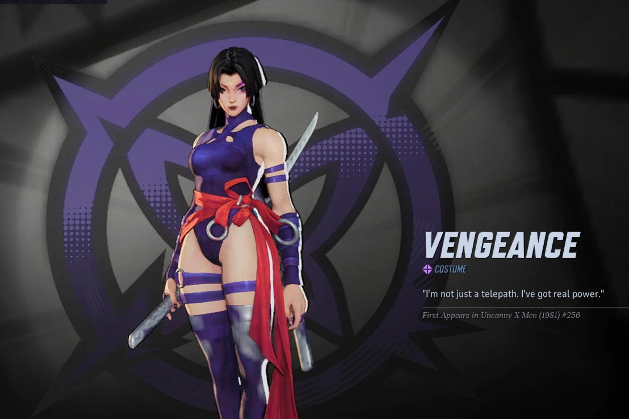 Psylocke w kostiumie zemsty.